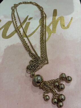 Gold Multi-Chain Necklace with Beaded Tassel - Gold